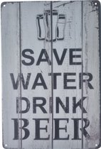 Metalen wandbord wandplaat Save Water Drink Beer - Bier mancave verjaardag cadeau vaderdag kerst sinterklaas
