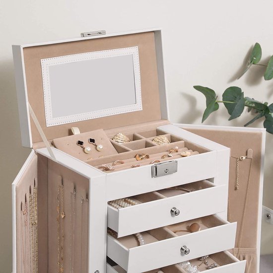 Houten Juwelendoos, 4-laags Retro Lade-organizer, Vintage Houten Opbergdoos met Grote Capaciteit voor Sieraden, Cosmetica en Meer