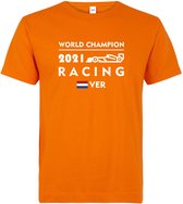 T-shirt oranje World Champion 2021 Racing | race supporter fan shirt | Formule 1 fan kleding | Max Verstappen / Red Bull racing supporter | wereldkampioen / kampioen | racing souvenir | maat 