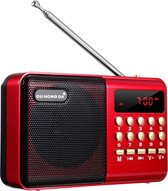 Draadloze Radio - Muziekspeler - Draagbare FM Radio - Rood - Mini Radiospeler - USB & Batterij - USB Flash Drive - Muziek