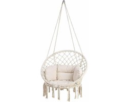 Luxiqo® Hangstoel - Zweefstoel Bohemian - Hangmat Stoel met Franjes - Hangstoel voor Binnen en Buiten - 80x62x130cm - Beige