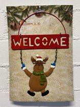 Metalen Kersthanger "Welcome" - Rendier - 27.5x19.5 x1cm - Kerstdecoratie - Seizoen decoratie