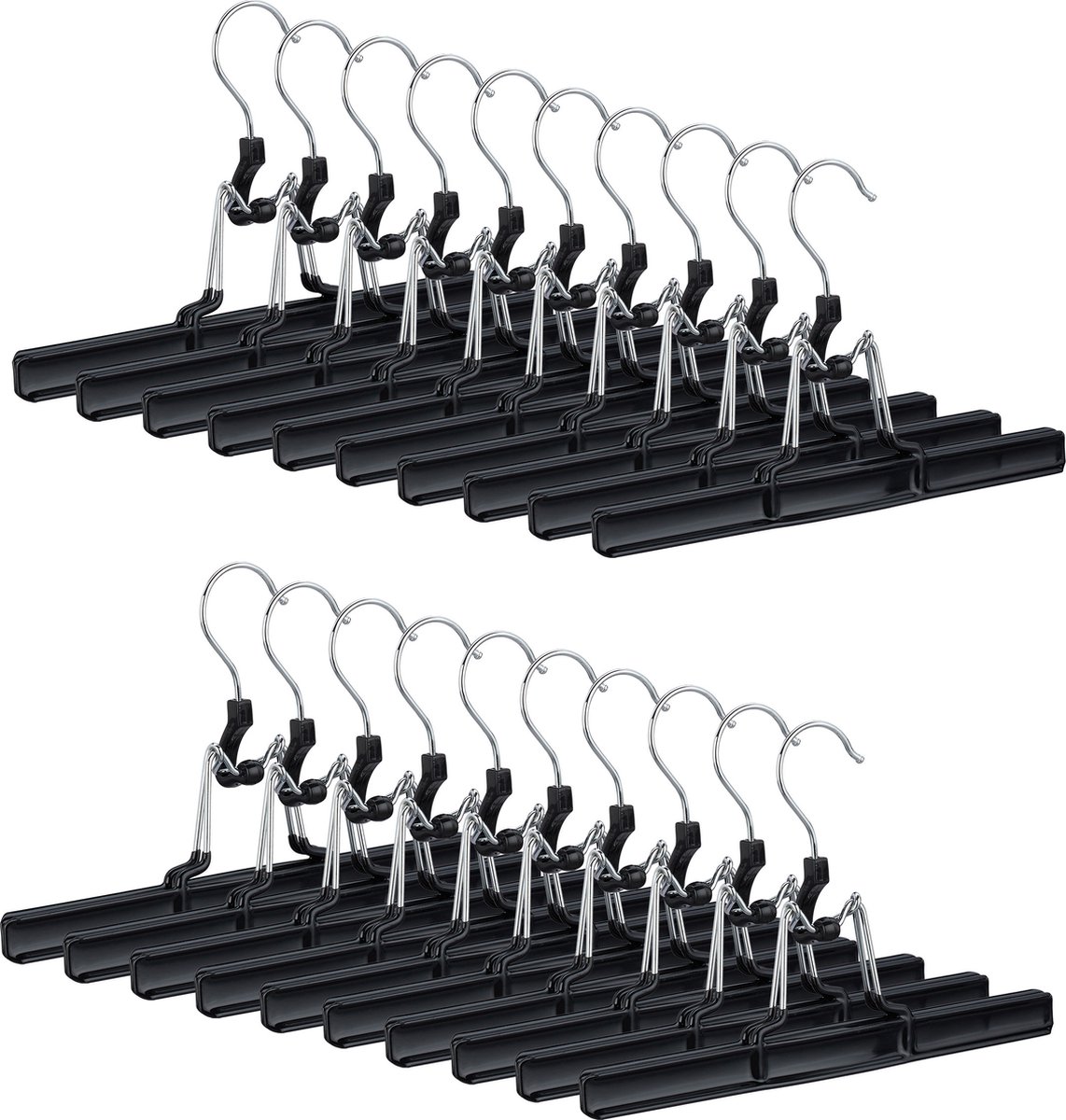 broekhanger metaal - set van 20 - draaibare haak - klemmen met rubber - 26 cm - zwart