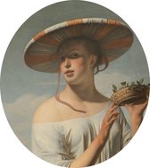 Meisje met een brede hoed, Caesar Boëtius van Everdingen - Foto op Dibond - ⌀ 80 cm