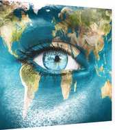 Vrouwen oog met wereldkaart - Foto op Dibond - 80 x 80 cm