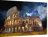 Avondsetting met maan bij Colosseum in Rome - Foto op Dibond - 90 x 60 cm