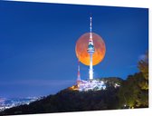 De N Tower op de Namsan berg bij volle maan in Seoul - Foto op Dibond - 90 x 60 cm