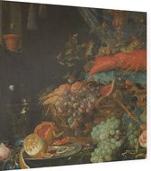 Stilleven met vruchten en een puttertje, Abraham Mignon - Foto op Dibond - 60 x 60 cm
