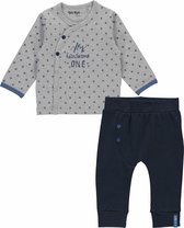 Dirkje Basics Jongens set (2delig) Overslag shirt Grijs en Broek Donkerblauw - Maat 62