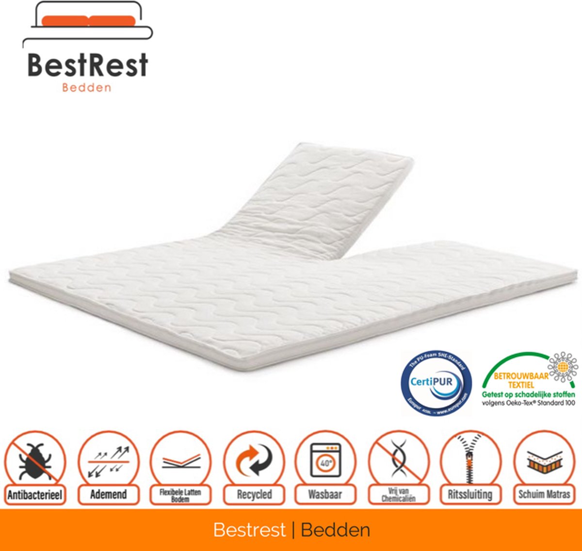Bestrest Bedden Split-Topper-Topdekmatras-Koudschuim-HRGOLDFOAM-7cm-200x200cm Wit