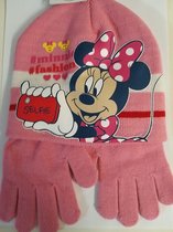 Minnie Mouse muts en handschoenen roze - Maat 52