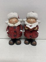 Kerstbeeldjes - Set van 2 stuks - Kerst kinderen - Rood & boek - Kerstdecoratie - 14.3x6.5x9.5cm