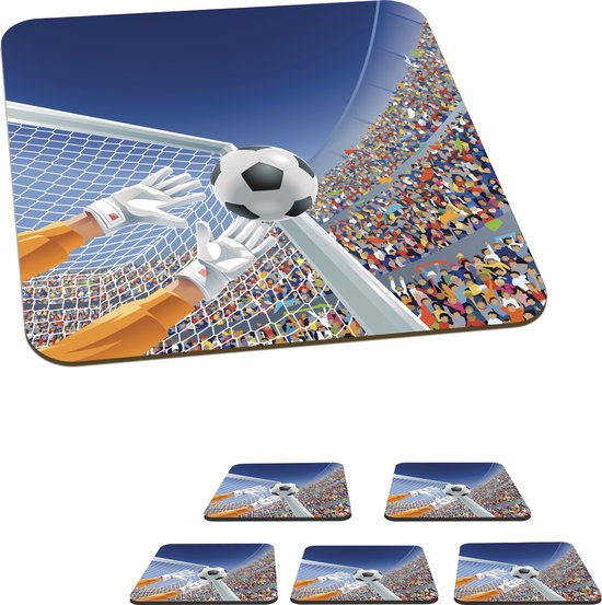 Sous- Sous-verres pour lunettes - un gardien de but qui arrête le football - 10x10 cm - 6 pièces