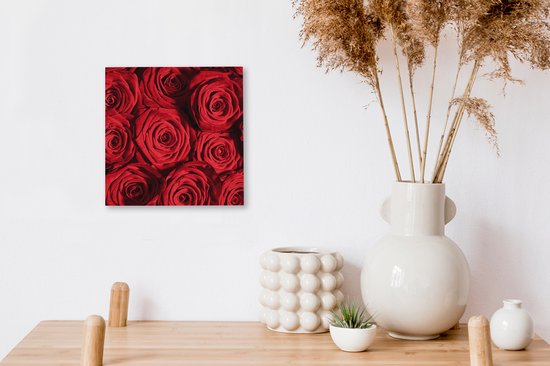 Toile Peinture Roses - Rose - Rouge - 20x20 cm - Décoration murale