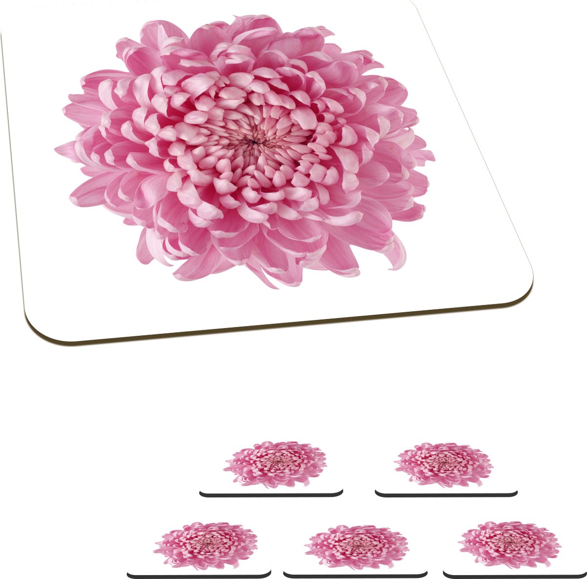Onderzetters voor glazen - Roze chrysant - 10x10 cm - Glasonderzetters - 6 stuks