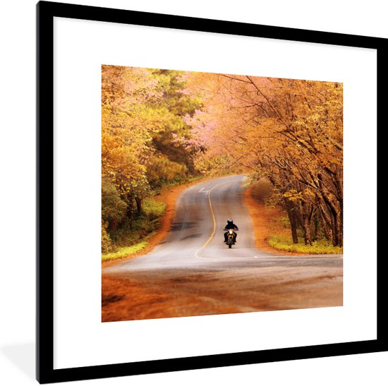 Fotolijst incl. Poster - Motor tussen de herfstbomen - 40x40 cm - Posterlijst