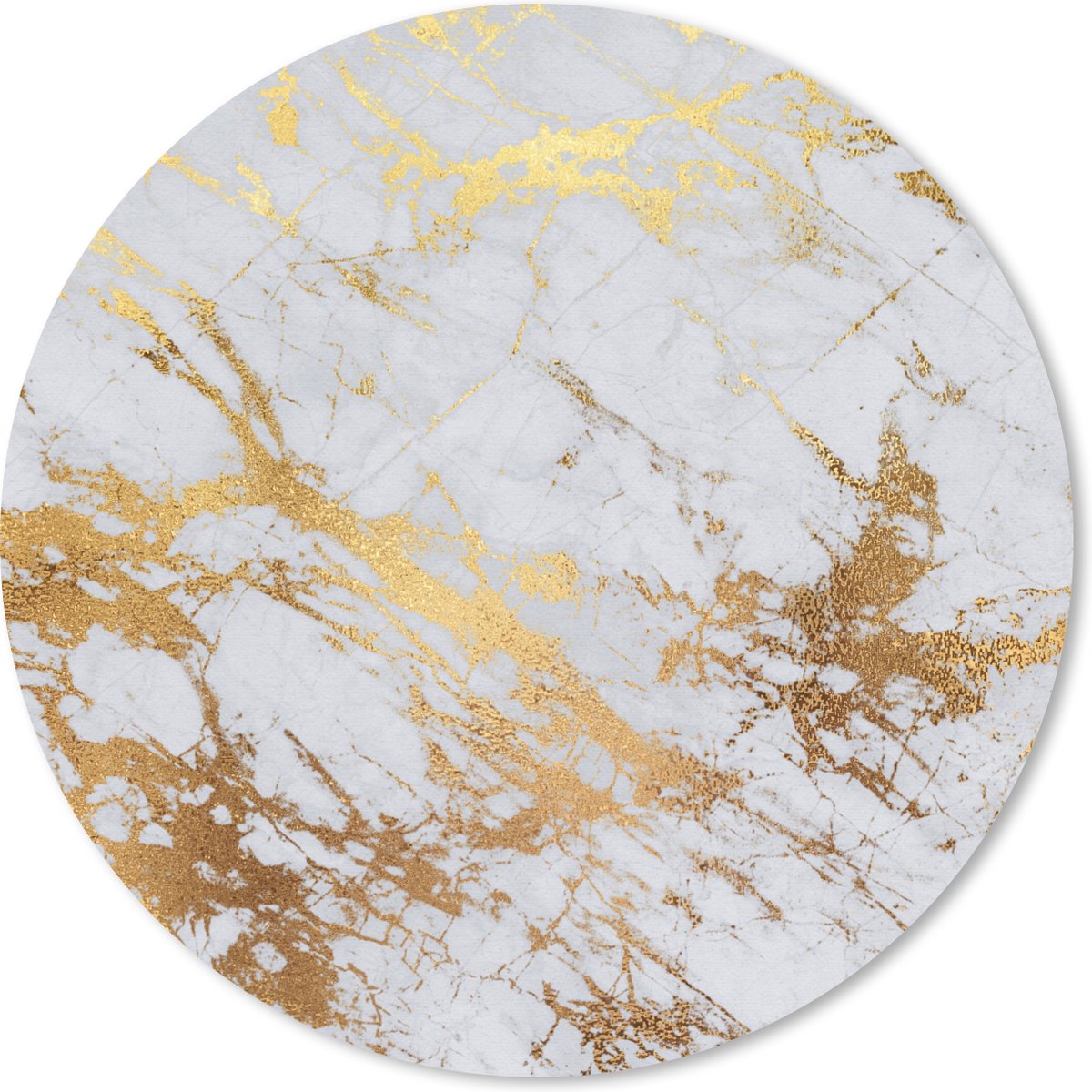 Muismat rond 30x30 cm - Mousepad Marmer - Goud - Wit - Ronde muismatten