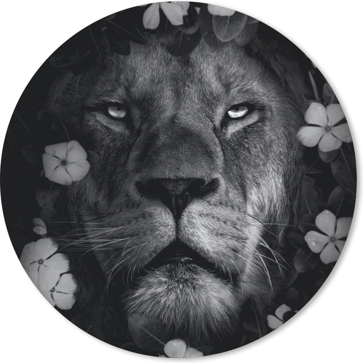 Muismat rond 30x30 cm - Mousepad Bloemen - Jungle - Leeuw - Zwart - Wit - Ronde muismatten