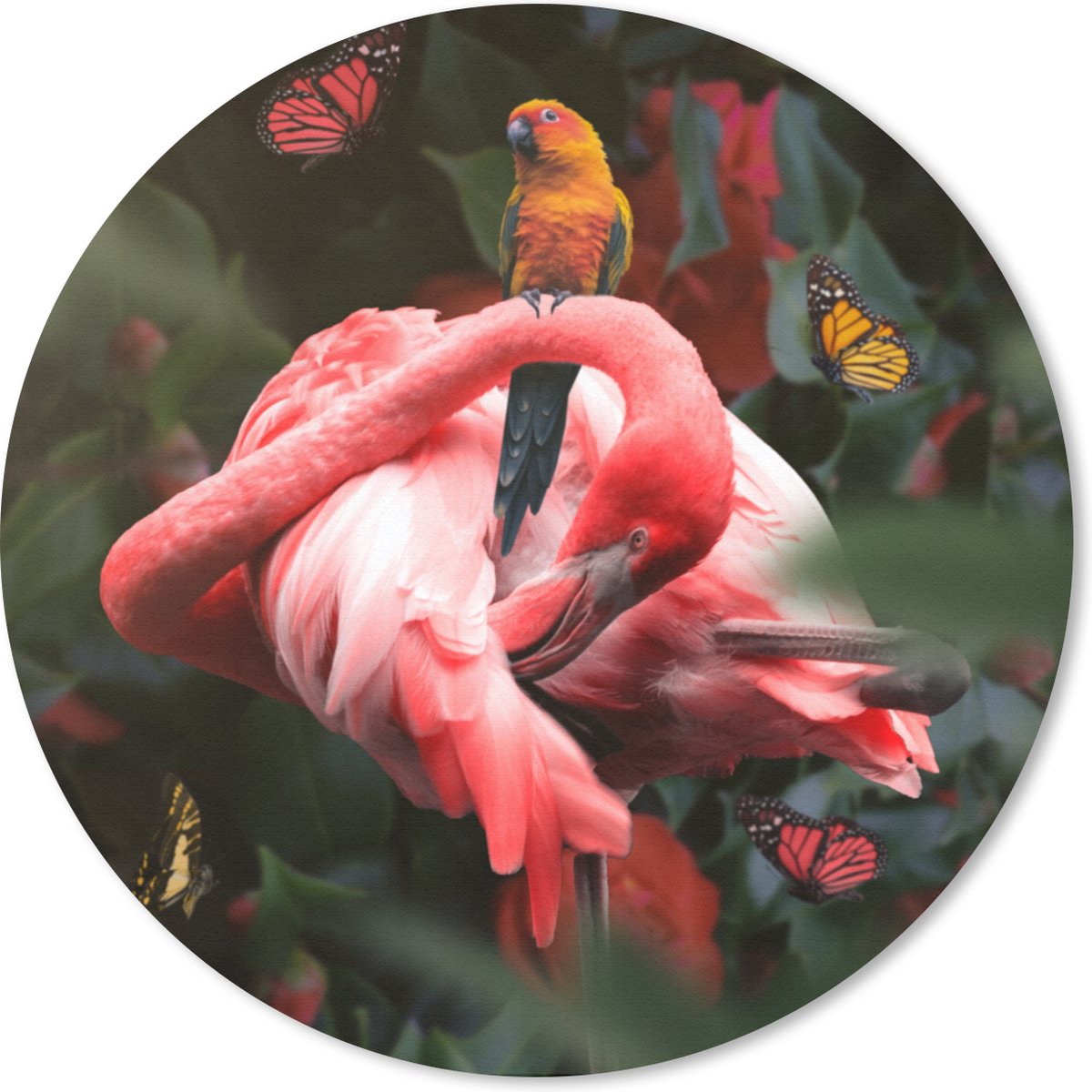 Muismat rond 20x20 cm - Mousepad Flamingo - Dieren - Jungle - Ronde muismatten