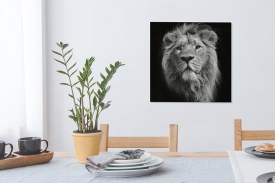 Toile Peinture Lion - Portrait - Zwart - Wit - 50x50 cm - Décoration murale