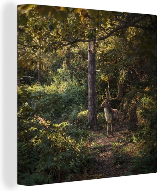 Tableau sur toile Cerf - Bois - Forêt - Automne - 20x20 cm - Décoration murale