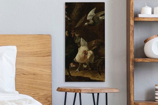 Toile Peinture Vogels dans un Parc - Peinture de Melchior d'Hondecoeter - 20x40 cm - Décoration murale