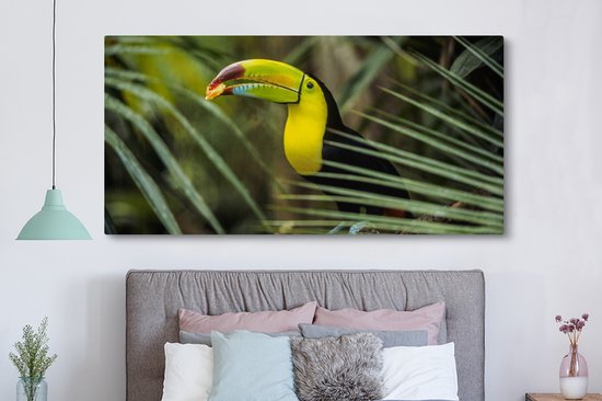 Tableau Toile Toucan - Feuilles - Branche - 160x80 cm - Décoration murale