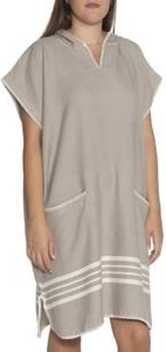 Strandponcho Sultan Taupe - L/XL - saunaponcho - damesponcho - L/XL - dames poncho - poncho volwassen - poncho met capuchon