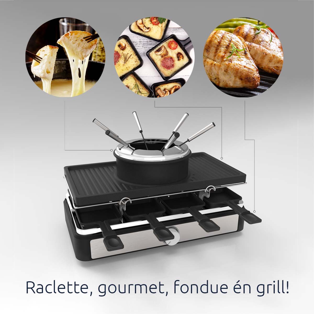 een experiment doen Ru alledaags BluMill 3-in-1 Gourmetstel - Raclette Grill & Fondue – Fonduepan – geschikt  voor 8... | bol.com