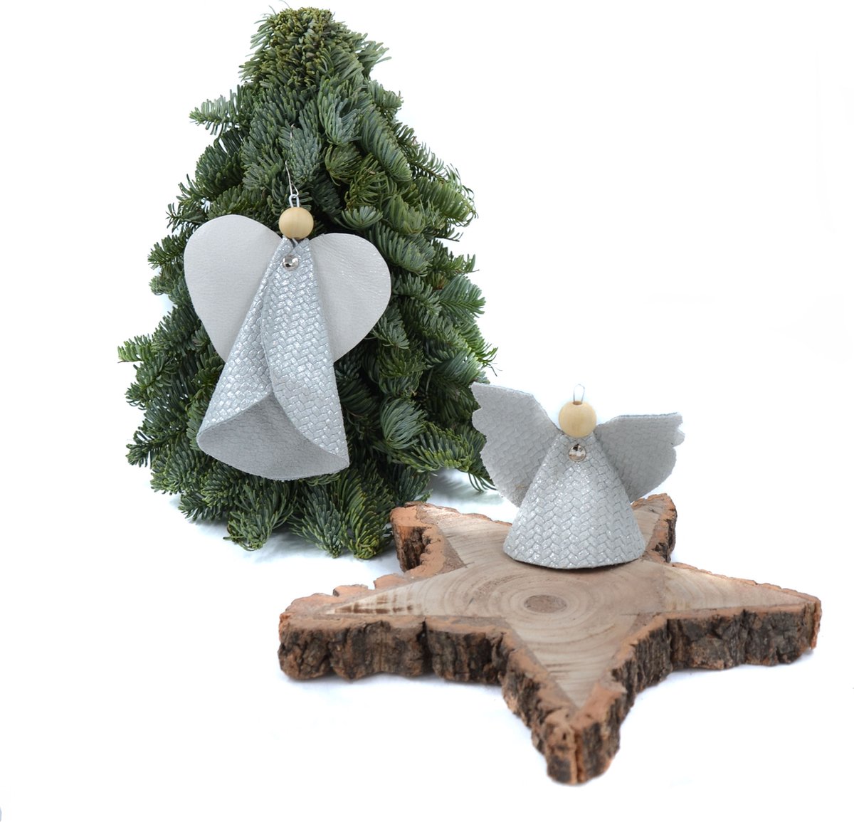 Skinsbynature Kerst engel van leer een set van 2 stuks, kunstwerkje voor in je kerstboom