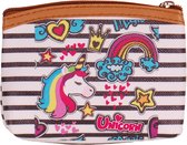 Kleine portemonnee wit met zwarte strepen unicorn - 11x9cm