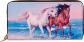 Portemonnee met bruin en wit paard bij zonsondergang - 19,5x10cm
