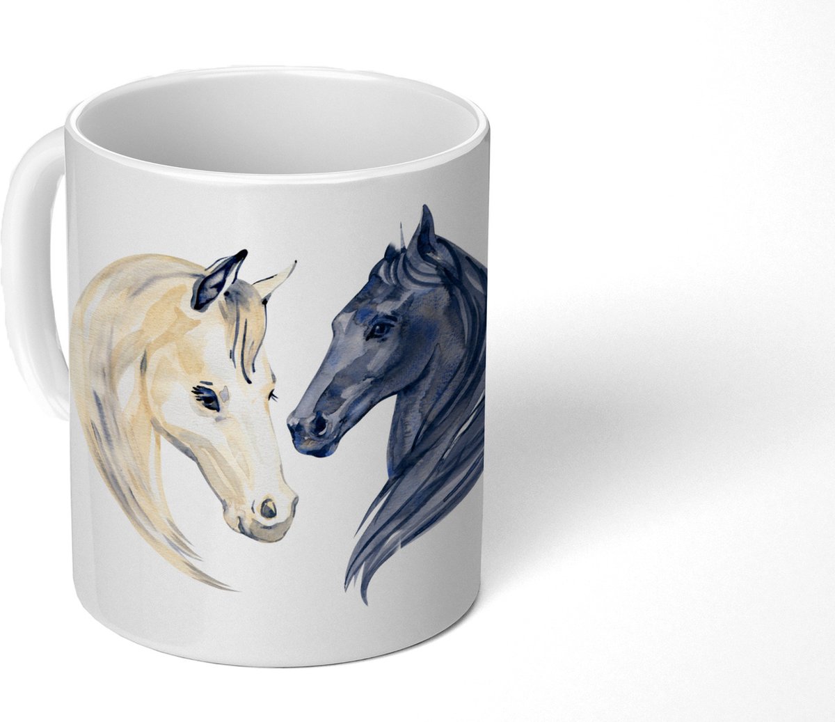 Mok - Koffiemok - Paarden - Waterverf - Blauw - Mokken - 350 ML - Beker - Koffiemokken - Theemok
