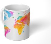 Mok - Koffiemok - Wereldkaart - Regenboog - Waterverf - Mokken - 350 ML - Beker - Koffiemokken - Theemok