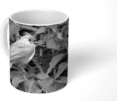 Mok - Tweekleurige mees in een kersenboom - zwart wit - 350 ML - Beker