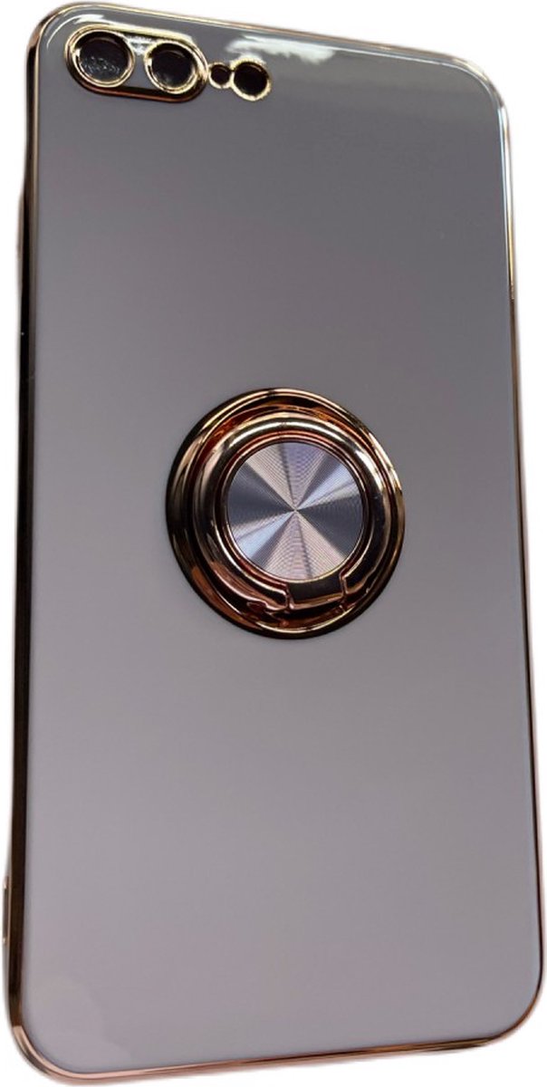 iPhone 7/8 Plus hoesje met ring - Kickstand - iPhone - Goud detail - Handig - Hoesje met ring - 5 verschillende kleuren - zalm roze - Grijs/blauw - Donker groen - Zwart - Paars