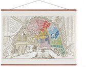 Poster In Posterhanger - Historische Oude Kaart Amsterdam - 50x70 cm - Kader Hout - Ophangsysteem - Vintage Plattegrond - Kleur