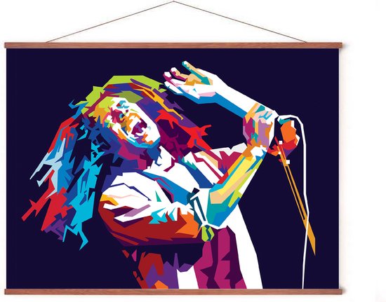 Poster In Posterhanger - Bob Marley - 50x70 cm - Kader Hout - Ophangsysteem - Pop Art - Reggae - Muziek