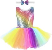 Cool Items regenboog jurk pallietten maat 92/98 met strik en gratis eenhoorn rugzak