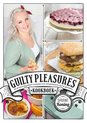 Collage met vrouw, cheesecake, hamburger en crème brûlée. Kookboek 'Guilty Pleasures' van Sabine Koning.
