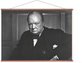 Poster In Posterhanger - Winston Churchill - 50x70 cm - Kader Hout - Ophangsysteem - Zwart Wit - Retro