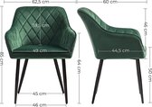 Segenn's eetkamerstoel - Fluweel - fauteuil -  zitbreedte 49 cm, metalen poten - belastbaar tot 110 kg - groen