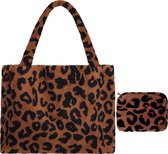 Shopper panterprint teddy borg tas Dames Schoudertas -Mommy Tote Bag- Handtas - Canvas - Katoenen Tas - Tote - Mom-Bag shopper teddy leopard - Trendy zeer grote teddy bear shopper-