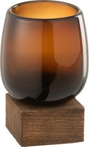 J-Line Vaas Op Voet Hoog Glas/Hout Bruin Small