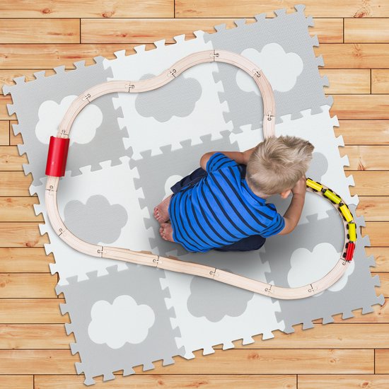 Relaxdays speelmat - foam wolk - 18 puzzelstukken - 91,5x91,5 cm - wit-grijs van Relaxdays — afbeelding 5