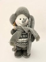 J-Line bonhomme de neige avec chapeau laine gris 18x15x33cm