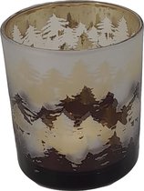 Colmore - Glazen waxinelichthouder klein - Theelichthouder glas - Dennenboom - Zwart -7x7x7cm