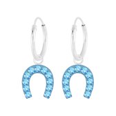 Joy|S - Zilveren hoefijzer bedel oorbellen - kristal blauw oorringen