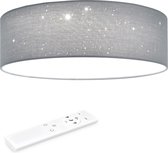 Navaris Ronde lamp met sterreneffect - LED lamp met regelbare lichttemperatuur - Stoffen plafonnière in lichtgrijs - Dimbaar met afstandsbediening