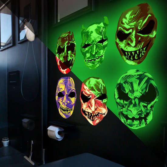 Glow In The Dark Crâne/Halloween 6 Pièces Lumineux Crâne Autocollants Salon Chambre Fond Décoration murale Stickers muraux